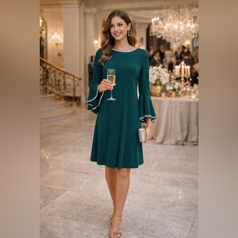 ✨ MSK Rhinestone Embellished Bell Sleeve Party Dress – Sparkly!!